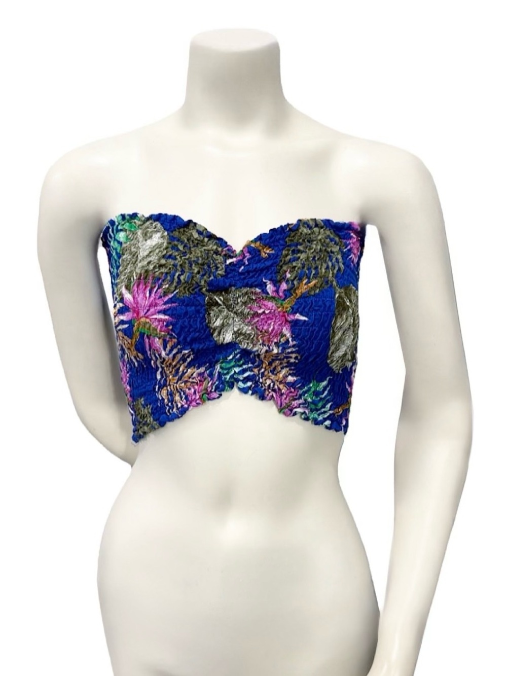 Island Planet Miami Beach Tropical Smocked Tube Crop Top OS